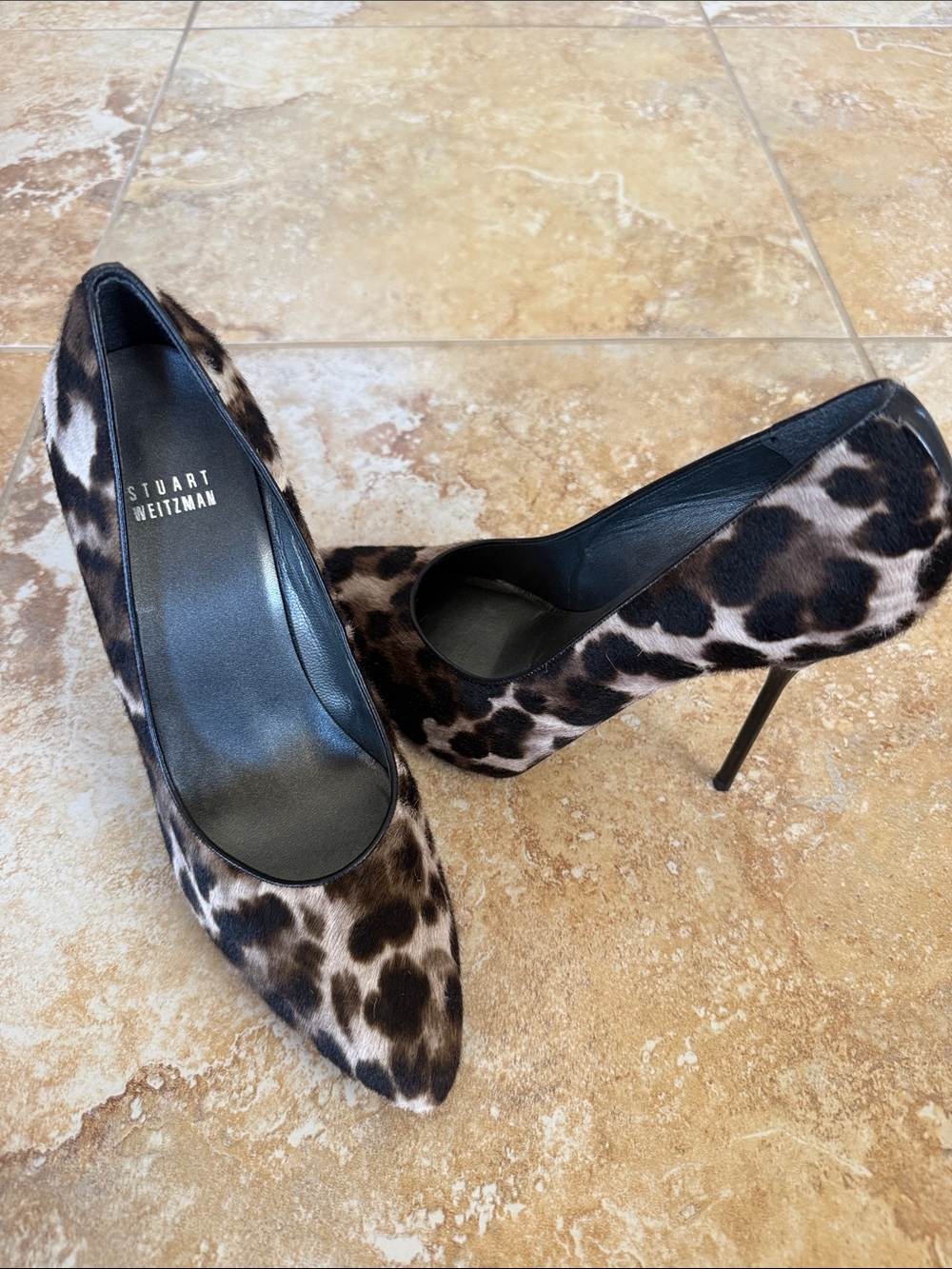 Stuart Weitzman Leopard Print Pointed-Toe Stiletto Pumps - Brown/Black/Cream